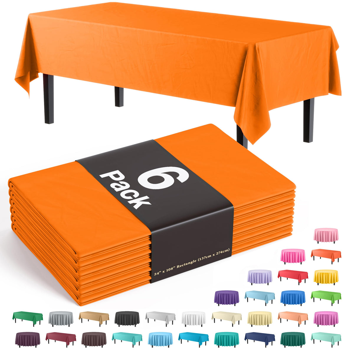 Exquisite Navy Plastic Table Cloth Disposable 6 Pack - 54 x 108 Inch Rectangle Tablecloth for 6 Foot Tables - Waterproof Table Cover for Party Wedding Birthday Graduation BBQ Catering