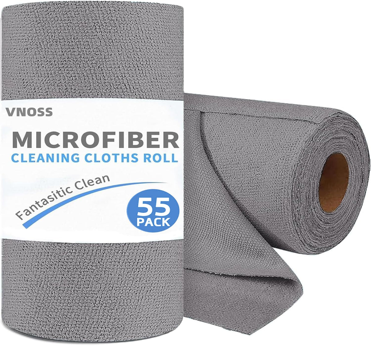 55 Pack Microfiber Cleaning Cloth Roll, Tear Away Reusable Towels, 11" X 9", Ultra Absorbent & Lint Free Cloth for Cars, Kitchen, Window, Home and Shop, Grey