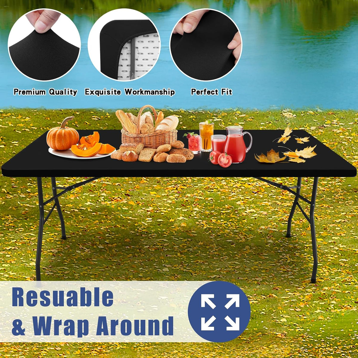 Moosfor 2 Pack Rectangle Spandex Fitted Table Cloth, 6FT Elastic Tablecloth