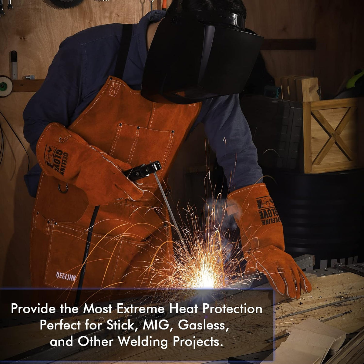 QeeLink Welding Gloves for Men - Fireproof Leather and Stitching