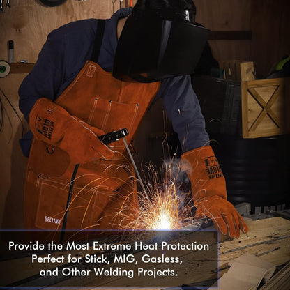 QeeLink Welding Gloves for Men - Fireproof Leather and Stitching