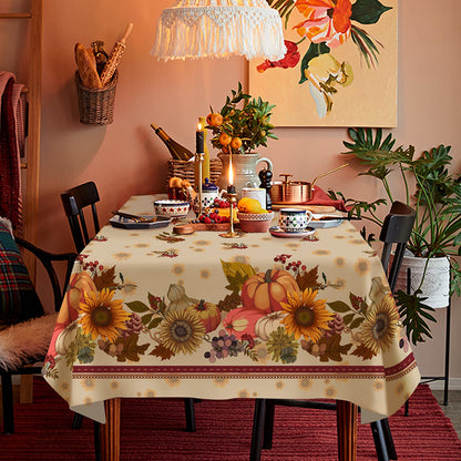 Fall Thanksgiving Double Border Decoration Tablecloth, Turkey & Pumpkin Harvest Tablecloths, Waterproof Table Cover for Dinner Kitchen Party Holiday Decorations Oval 54 x 72 Inch