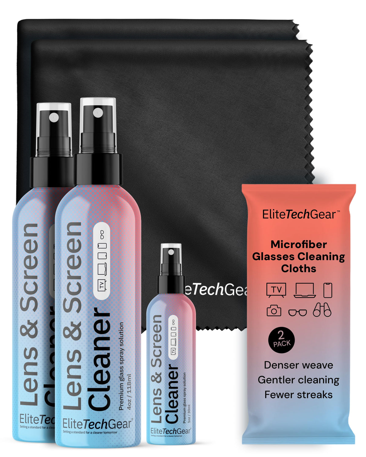 Elite Tech Gear Eyeglass Cleaning Cloth, 4-Pack Blue, 12x12 Glasses Cloth