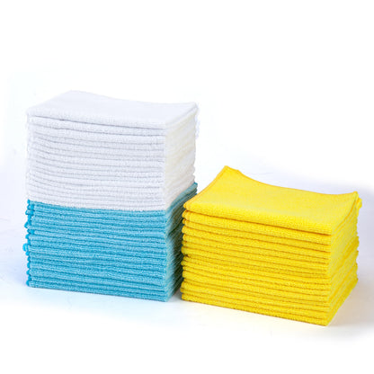 Amazon Basics Microfiber Cleaning Cloths, Ultra Absorbent, Scratch Free, Non-Abrasive, Reusable and Washable, All-Purpose, Car Detailing, 16" x 12", Green/Gray/Pink, 36-Pack