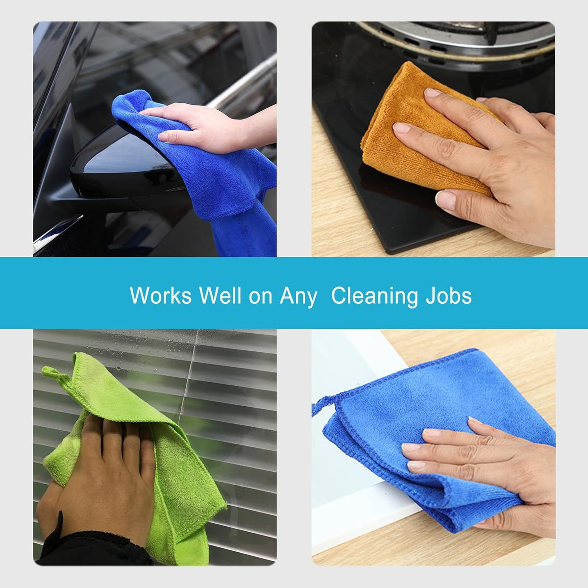 400 GSM Microfiber Cleaning Cloths, Ultra Absorbent, Thick, Lint Free Reusable Cleaning Cloths for Kitchen, Glass, Stainless Steel, Car Detailing & Household Cleaning, 6 Pack, 12" x 12"