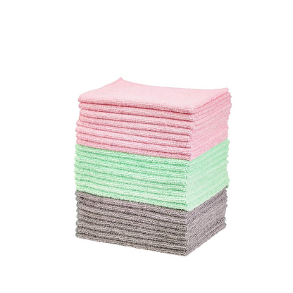 Amazon Basics Microfiber Cleaning Cloths, Ultra Absorbent, Scratch Free, Non-Abrasive, Reusable and Washable, All-Purpose, Car Detailing, 16" x 12", Green/Gray/Pink, 36-Pack