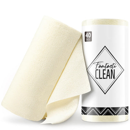 Fantasticlean Microfiber Cleaning Cloth Roll- 40 Sheets, 12" x 12" (White)