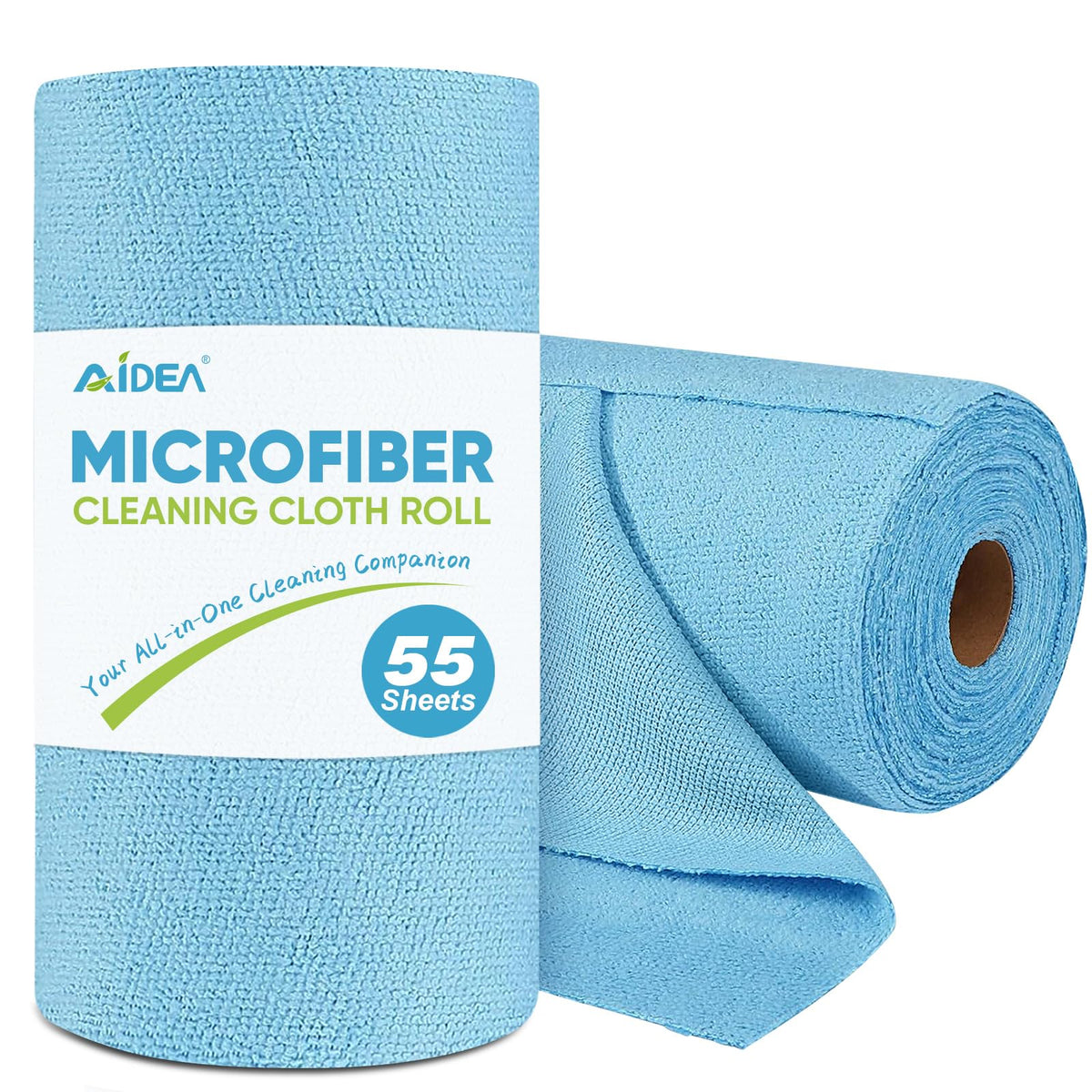 AIDEA Microfiber Cleaning Cloth Roll, Blue Shop Towels 55 Sheets 11×9"