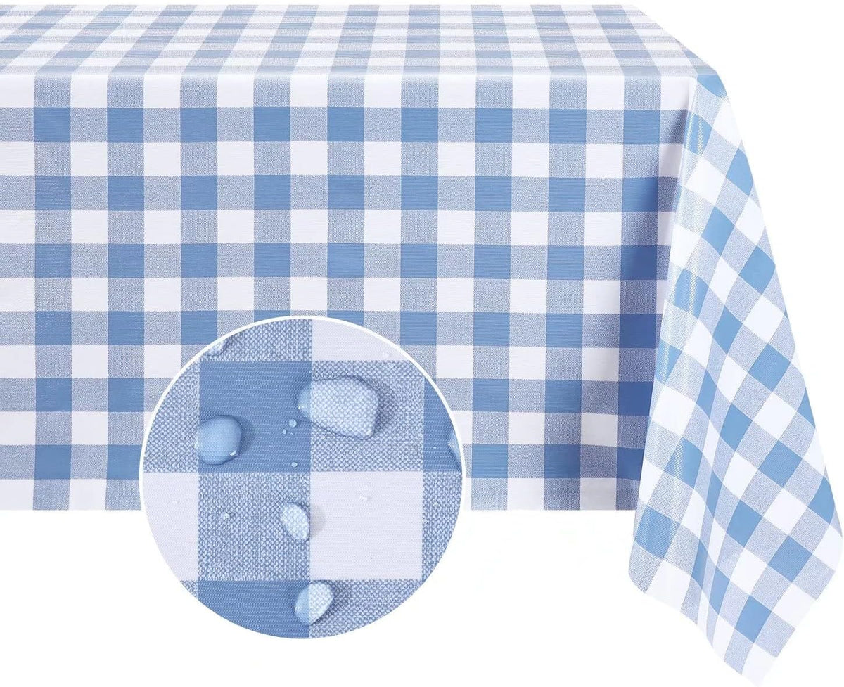 Romanstile Gingham Vinyl Tablecloth, Rectangle 54 x 78, Light Blue