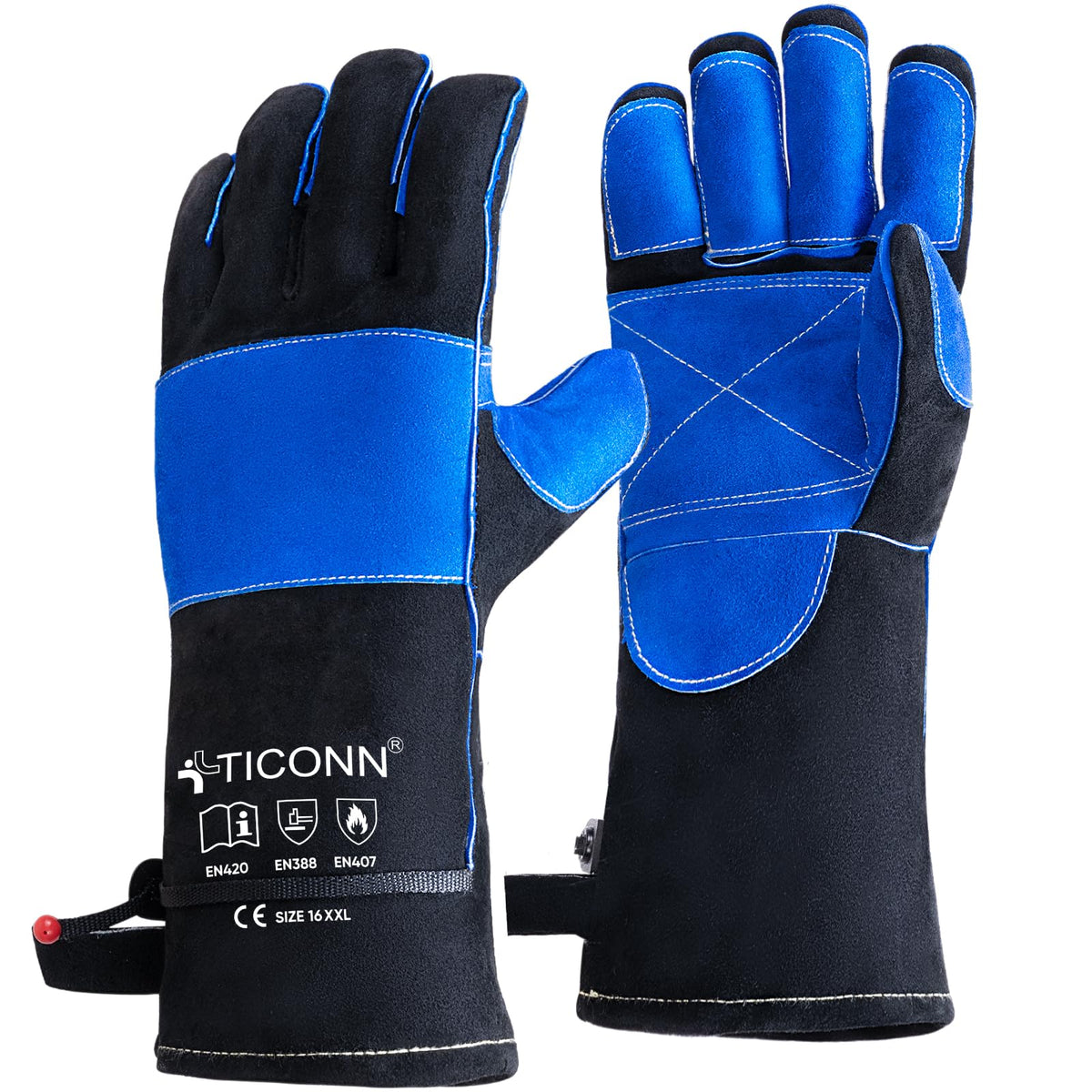 TICONN 16" Leather Welding Gloves for Men, 1000°F Heat Resistant, MIG/TIG