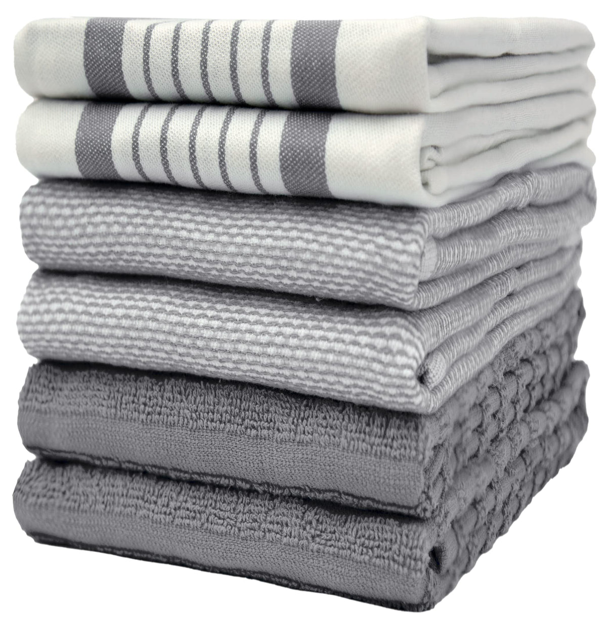 Premium Kitchen Towels 6 Pack 100% Cotton, 20"x28" Dish Towels - Grey