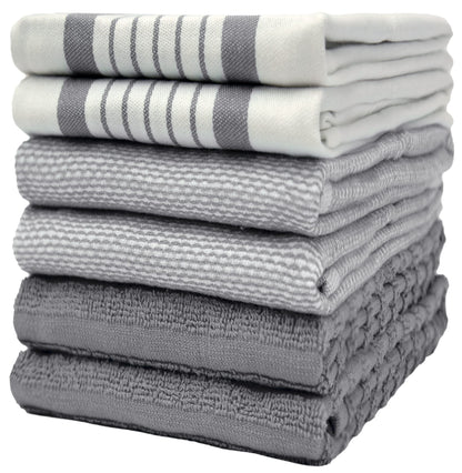Premium Kitchen Towels 6 Pack 100% Cotton, 20"x28" Dish Towels - Grey