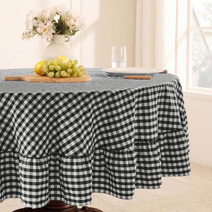 Romanstile Gingham Ruffled Tablecloth Rectangle, 60 x 84 Inch, Sage Green