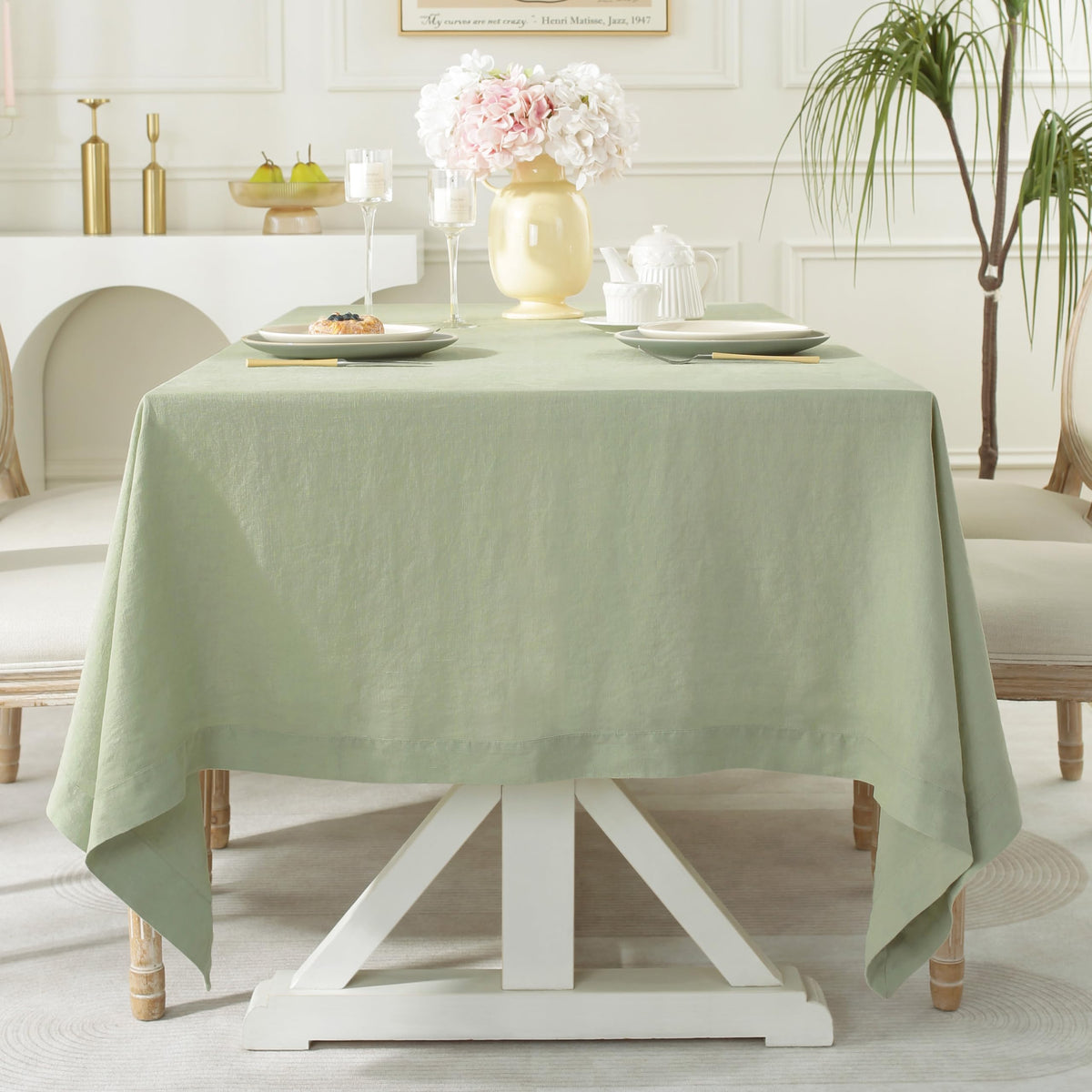 Linen World Linen Tablecloth,100% French Linen Natural Tablecloth 132" x 90" Inch,Washable Rectangular Tablecloth for Dining,Outdoor,Weddings and Restaurants,Decorative Thanksgiving Christmas