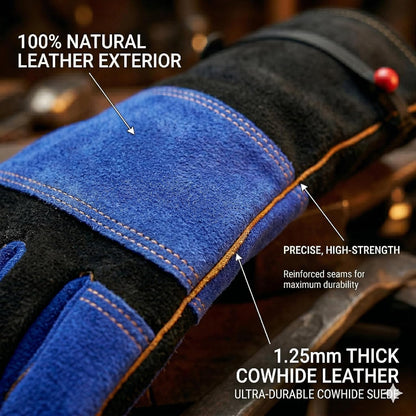 Welding Gloves, 16 Inches Heat Resistant Leather Welding Gloves for Men, Idea for Mig Tig Grill Stick