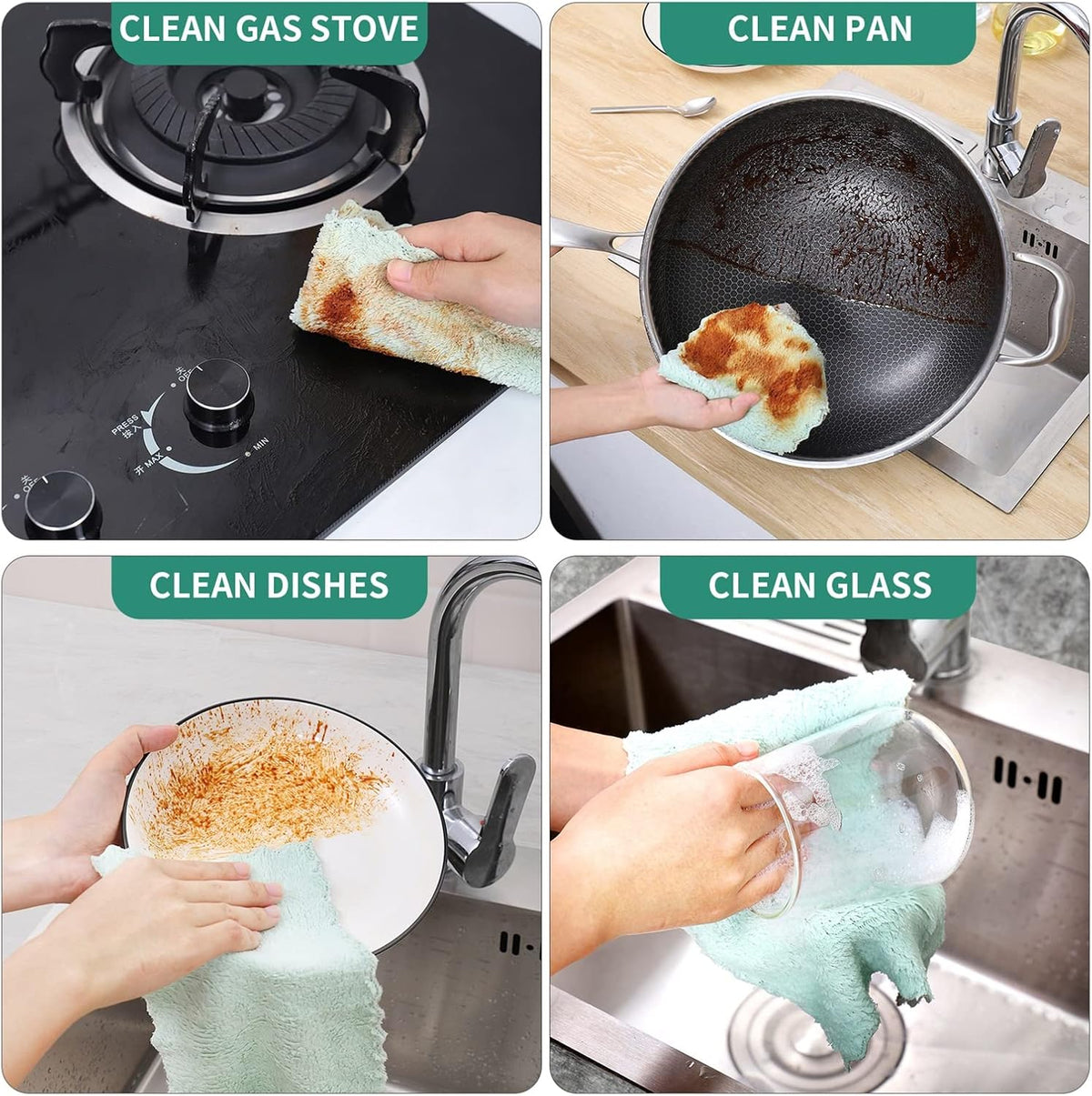 Bessrung 20 Pack Kitchen Dish Cloths Absorbent Microfiber Cleaning Cloth