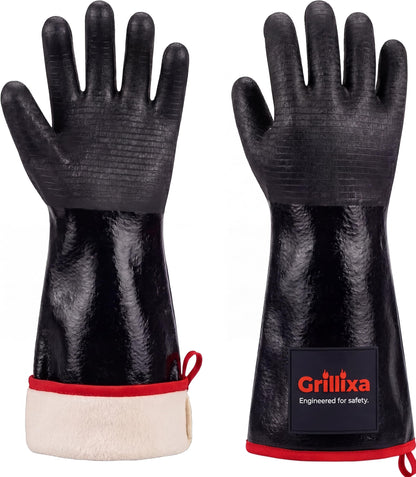 Heat Resistant BBQ Grill Gloves, Standard Cotton Lining, 14 in, XL