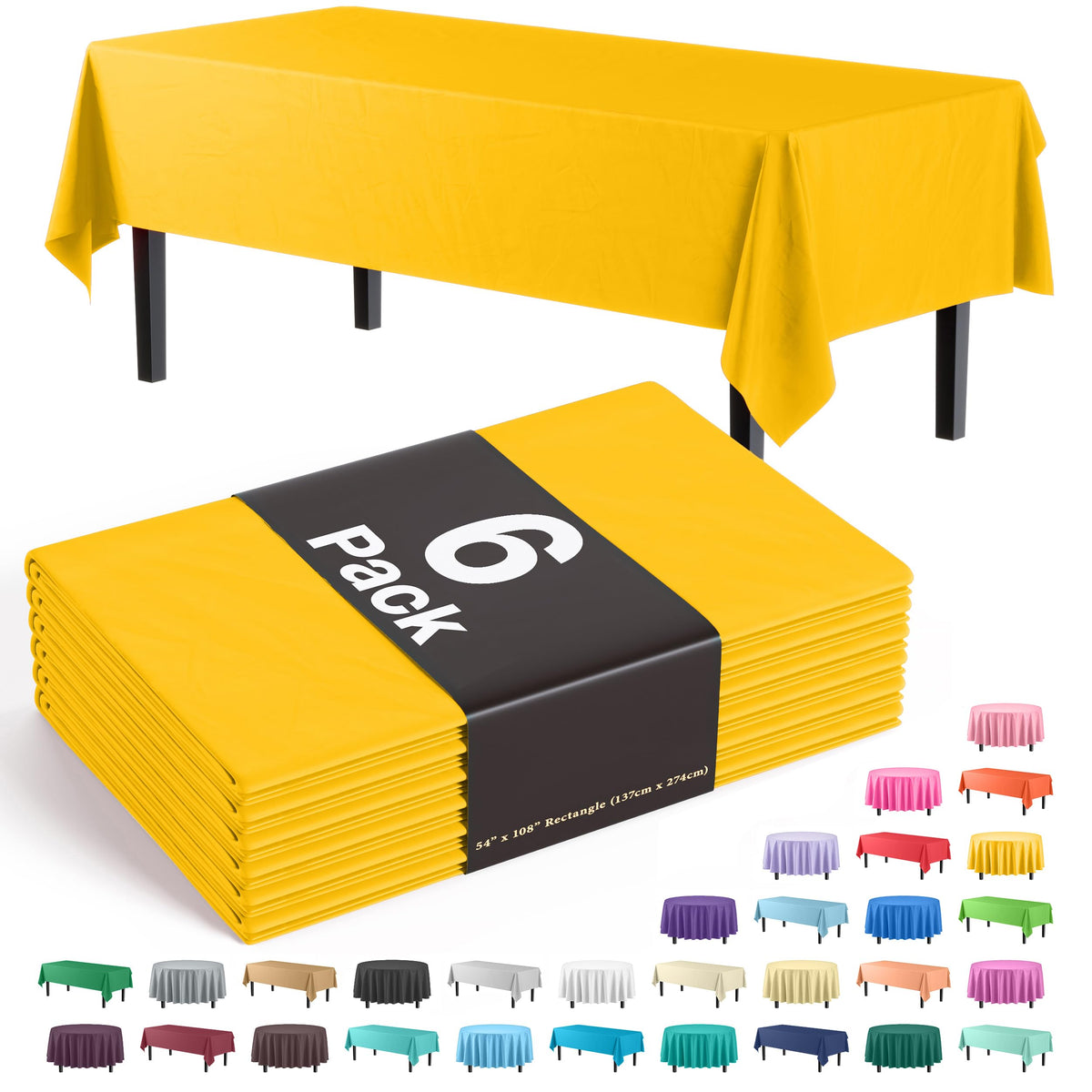 Exquisite Navy Plastic Table Cloth Disposable 6 Pack - 54 x 108 Inch Rectangle Tablecloth for 6 Foot Tables - Waterproof Table Cover for Party Wedding Birthday Graduation BBQ Catering