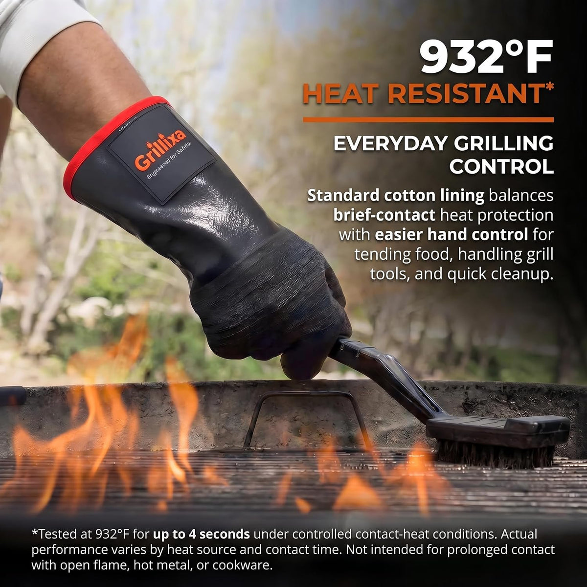 Heat Resistant BBQ Grill Gloves, Standard Cotton Lining, 14 in, XL