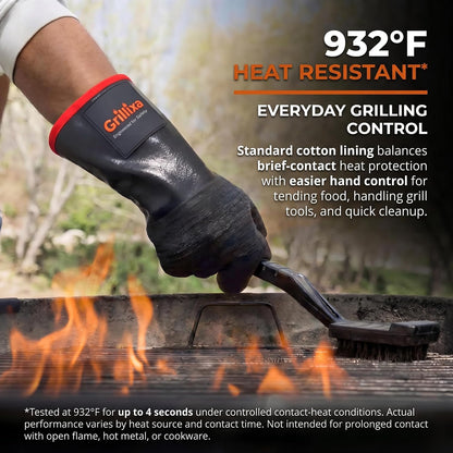 Heat Resistant BBQ Grill Gloves, Standard Cotton Lining, 14 in, XL