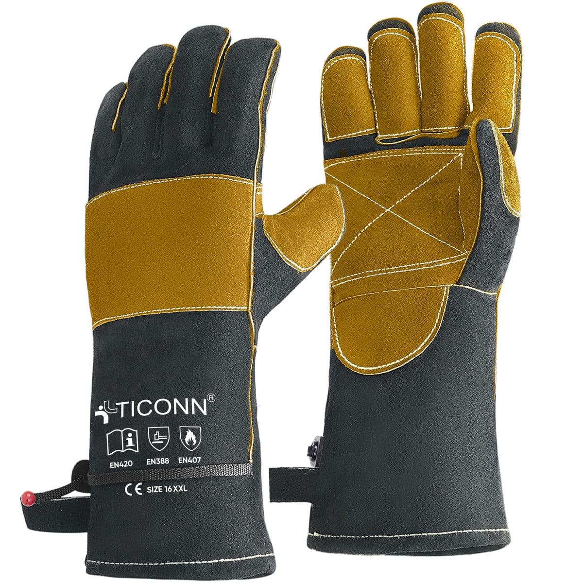 TICONN 16" Leather Welding Gloves for Men, 1000°F Heat Resistant, MIG/TIG