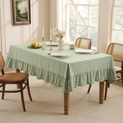Romanstile Gingham Ruffled Tablecloth Rectangle, 60 x 84 Inch, Sage Green
