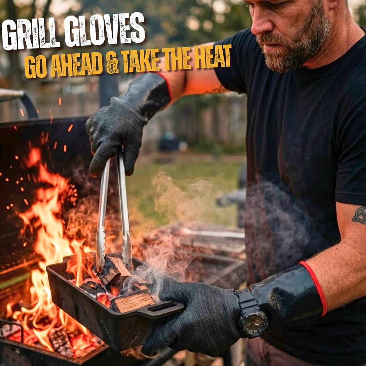 Grill Heat Aid 932°F High Heat Resistant BBQ Grill Gloves Neoprene Mitt 14"