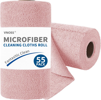 55 Pack Microfiber Cleaning Cloth Roll, Tear Away Reusable Towels, 11" X 9", Ultra Absorbent & Lint Free Cloth for Cars, Kitchen, Window, Home and Shop, Grey