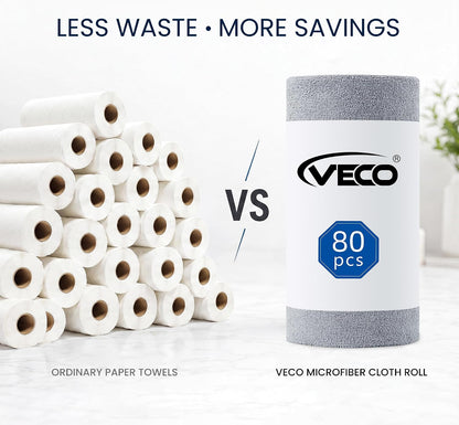 Veco Microfiber Cleaning Cloth Roll 80 PCS Gray, 12" x 12"