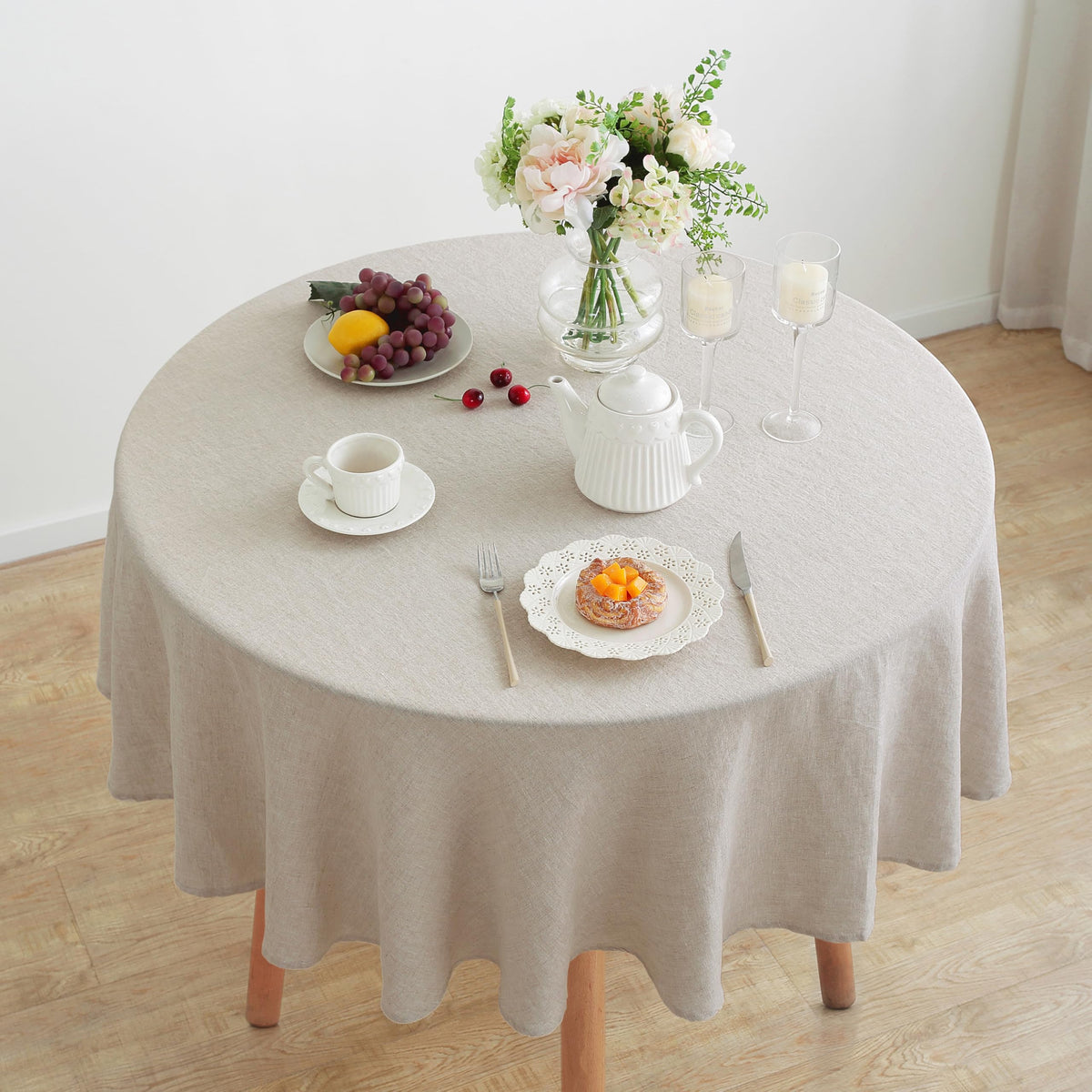 Linen World Linen Tablecloth,100% French Linen Natural Tablecloth 132" x 90" Inch,Washable Rectangular Tablecloth for Dining,Outdoor,Weddings and Restaurants,Decorative Thanksgiving Christmas