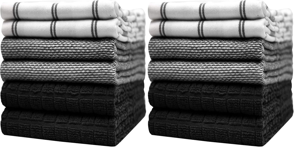 Premium Kitchen Towels 6 Pack 100% Cotton, 20"x28" Dish Towels - Grey