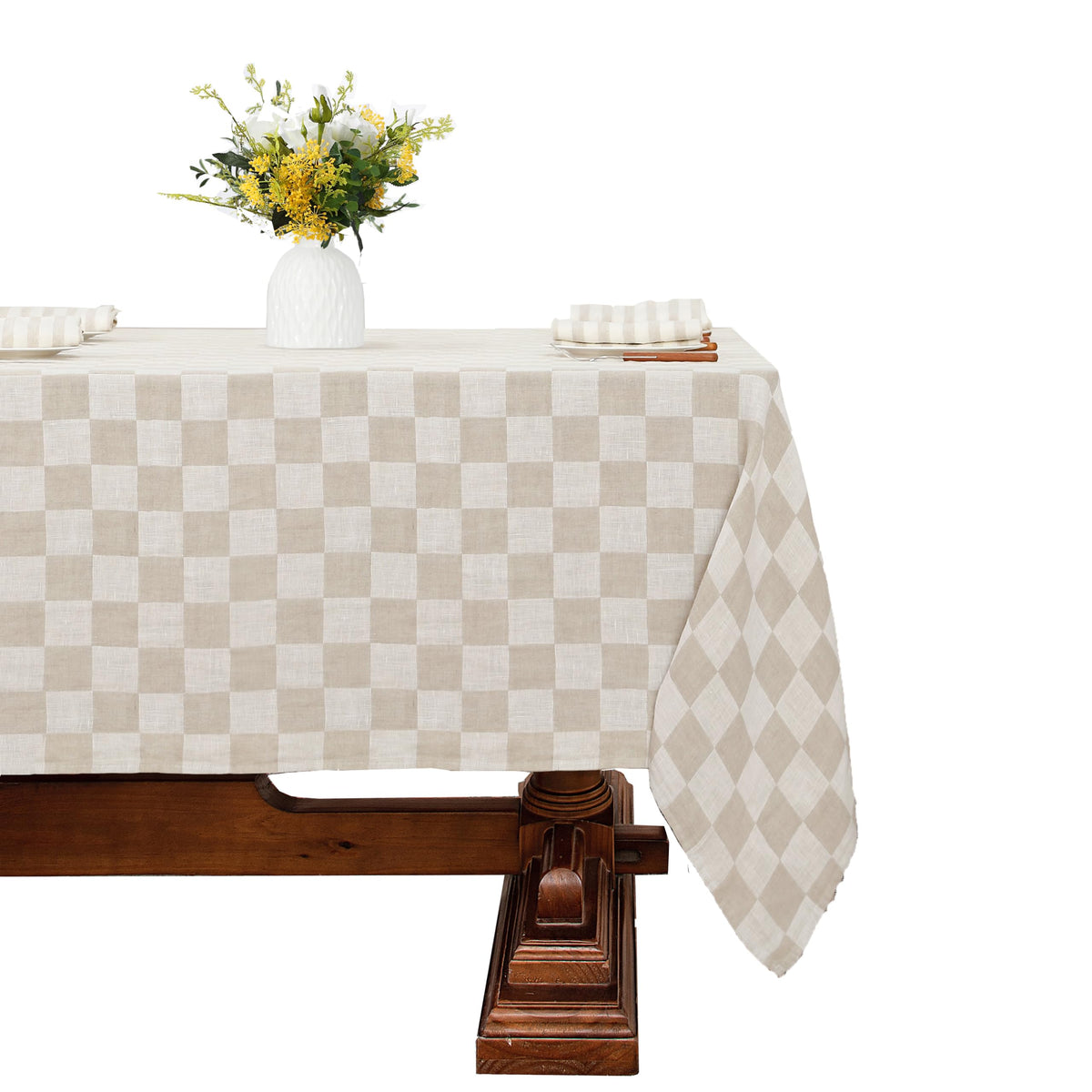 Linen World Linen Tablecloth,100% French Linen Natural Tablecloth 132" x 90" Inch,Washable Rectangular Tablecloth for Dining,Outdoor,Weddings and Restaurants,Decorative Thanksgiving Christmas