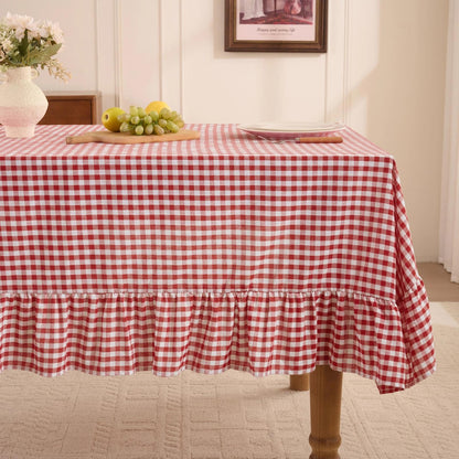 Romanstile Gingham Ruffled Tablecloth Rectangle, 60 x 84 Inch, Sage Green