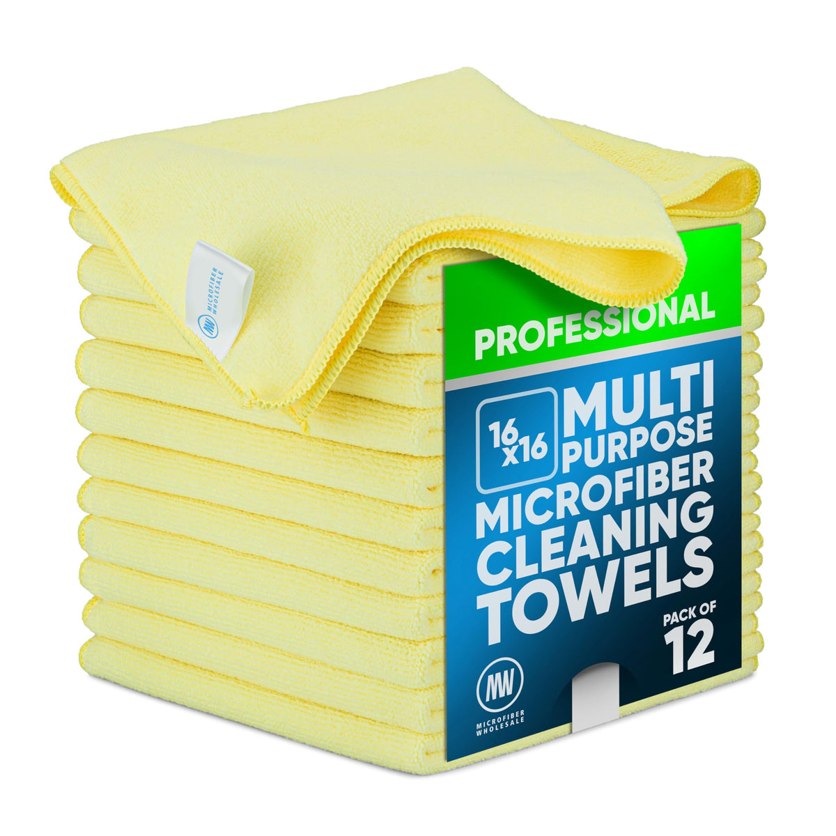 MW Pro Microfiber Cleaning Cloth | Blue | 12 Pack | 16” x 16” | All Purpose Microfiber Towels - Clean, Dust, Polish, Scrub, Absorbent