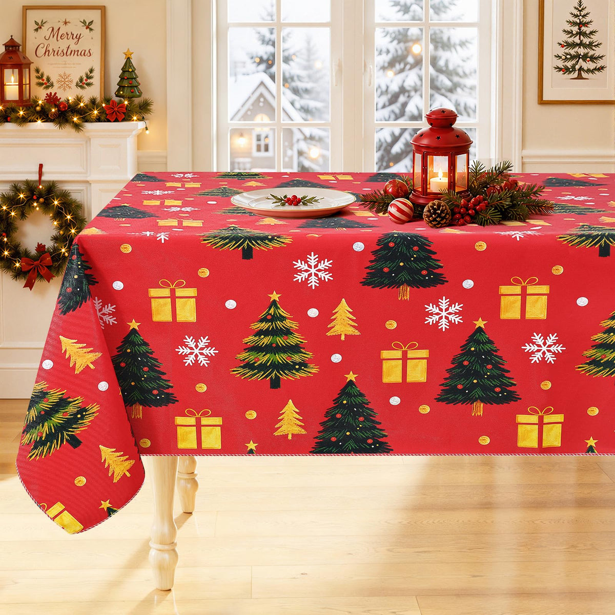 Smiry Fall Tablecloth, Flannel Backed Vinyl Table Cloth, 60"x84"