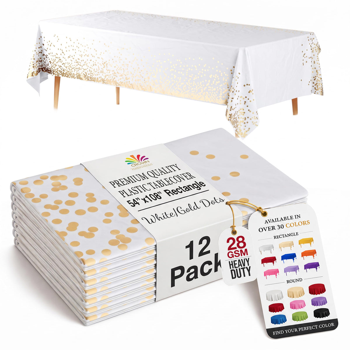 Exquisite Ivory Plastic Table Cloth Disposable 12 Pack, 54 x 108 Inch