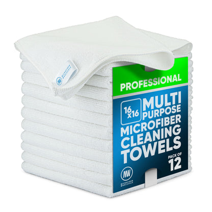 MW Pro Microfiber Cleaning Cloth | Blue | 12 Pack | 16” x 16” | All Purpose Microfiber Towels - Clean, Dust, Polish, Scrub, Absorbent
