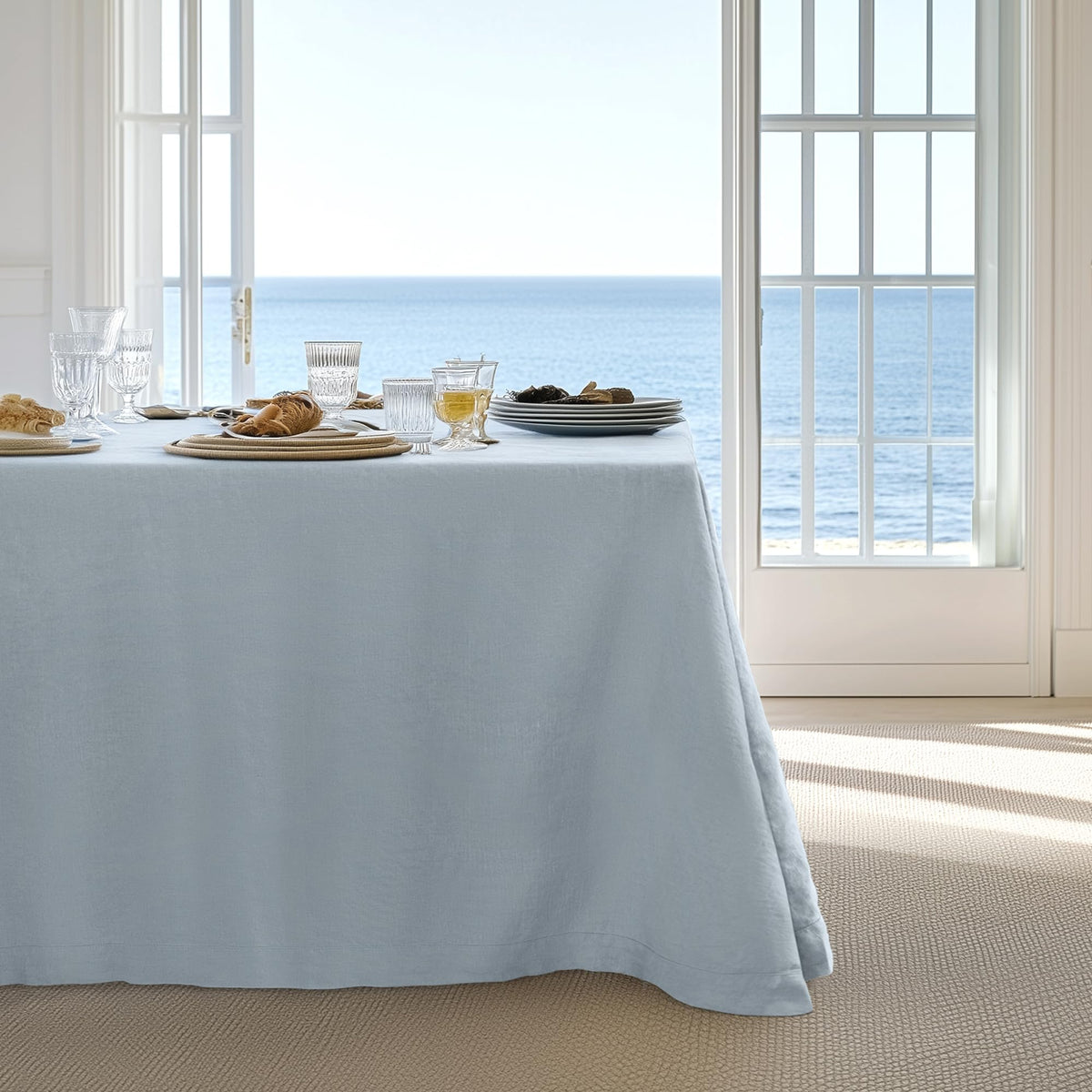 Linen World Linen Tablecloth,100% French Linen Natural Tablecloth 132" x 90" Inch,Washable Rectangular Tablecloth for Dining,Outdoor,Weddings and Restaurants,Decorative Thanksgiving Christmas