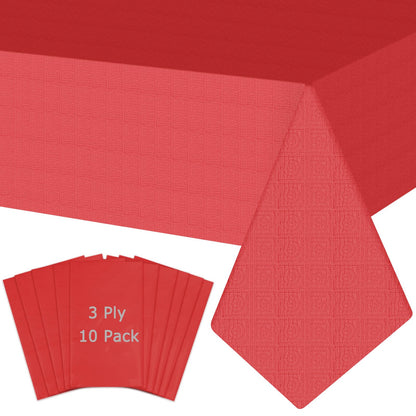 White Paper Tablecloths for Rectangle Tables 10 Pack, 54''×108'' Disposable Table Cloth for 3-9 Ft Tables, Paper & Plastic Party Table Cover for Birthday, Outdoor, Wedding, Banquet