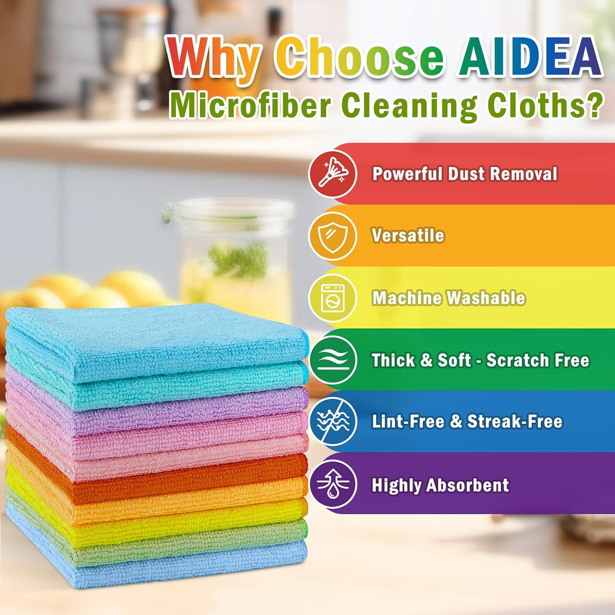 AIDEA Microfiber Cleaning Cloth-20PK, Microfiber Towels, Rags,11.5"×11.5"