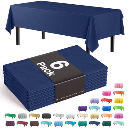 Exquisite Navy Plastic Table Cloth Disposable 6 Pack - 54 x 108 Inch Rectangle Tablecloth for 6 Foot Tables - Waterproof Table Cover for Party Wedding Birthday Graduation BBQ Catering