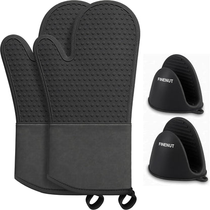 AMISARE 4-Pcs 13.39" Silicone Oven Mitts & Mini Mitts, BBQ Baking Gloves