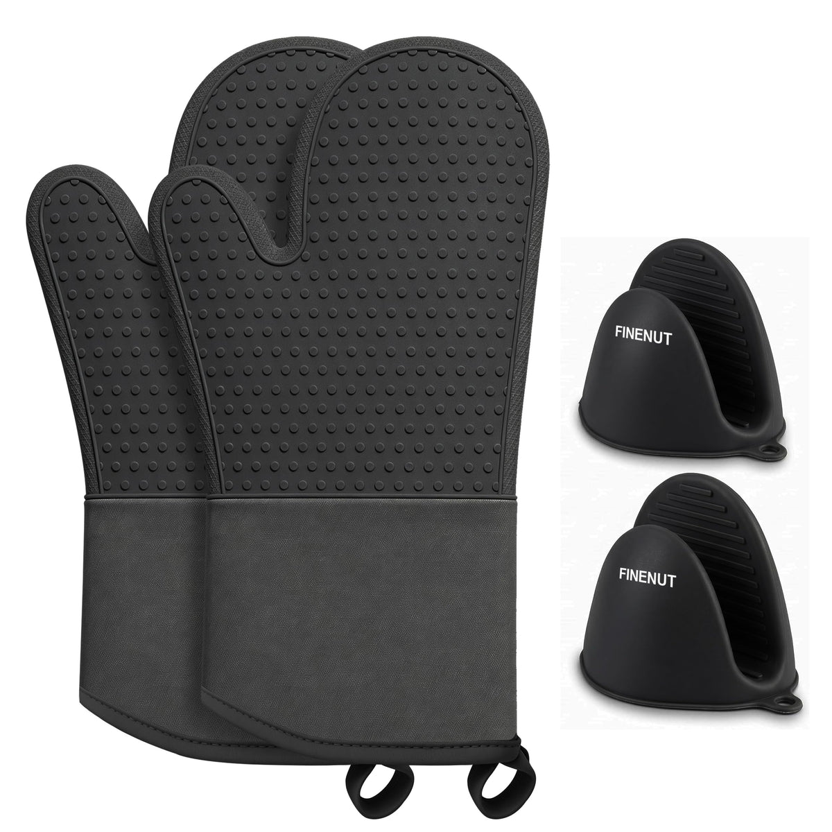 AMISARE 4-Pcs 13.39" Silicone Oven Mitts & Mini Mitts, BBQ Baking Gloves