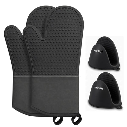 AMISARE 4-Pcs 13.39" Silicone Oven Mitts & Mini Mitts, BBQ Baking Gloves