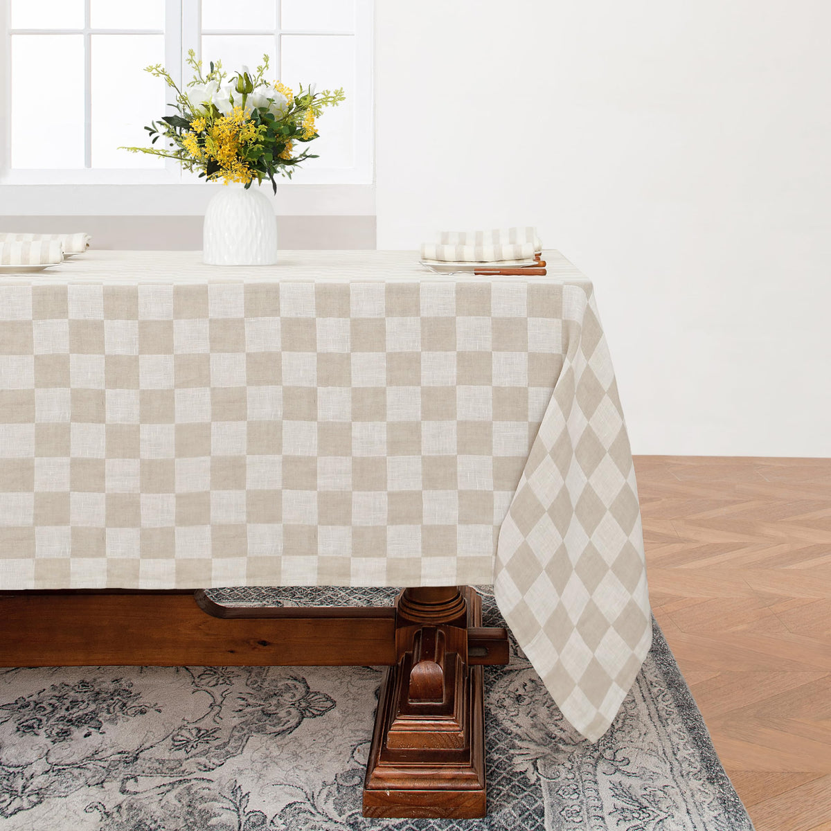 Linen World Linen Tablecloth,100% French Linen Natural Tablecloth 132" x 90" Inch,Washable Rectangular Tablecloth for Dining,Outdoor,Weddings and Restaurants,Decorative Thanksgiving Christmas