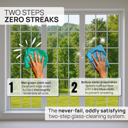 Claro 2 Step Glass Cleaning Cloth 8-Pack – Green Wet & Blue Dry Microfiber Towels Cleaning for Windows, Mirrors & Glass - Streak and Lint Free Cloth for Home, TV, Shower - Machine Washable