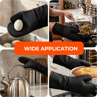 AMISARE 4-Pcs 13.39" Silicone Oven Mitts & Mini Mitts, BBQ Baking Gloves