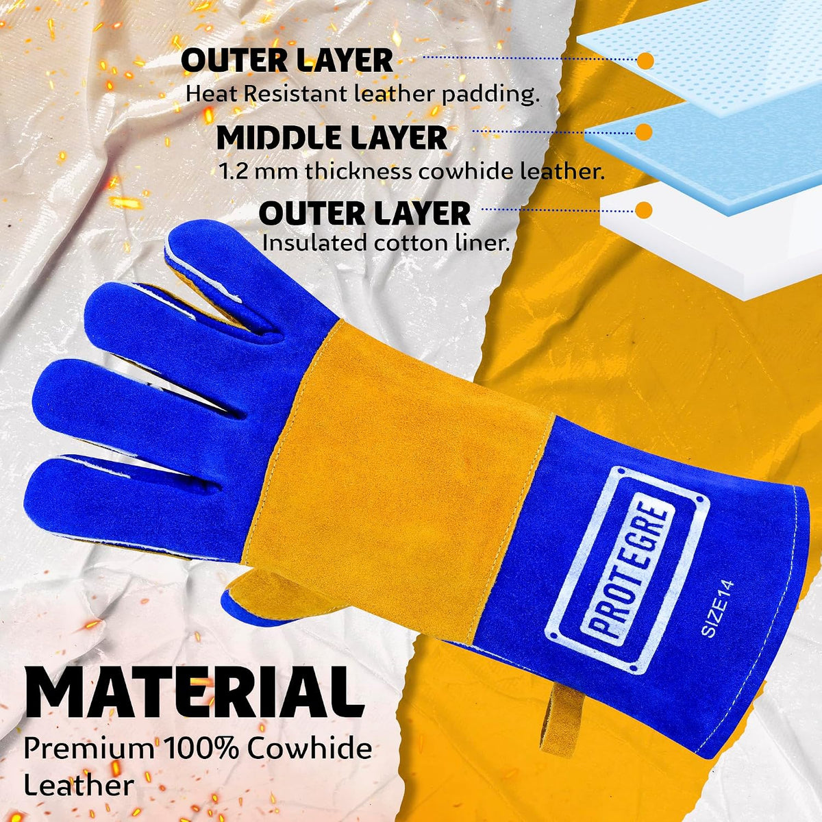 Welding Gloves 16” – 932°F Heat Resistant Leather Gloves with Kevlar – Heavy Duty BBQ & Cooking Gloves for Grill, Oven, Stove, Fireplace, Welding, Forge, MIG, TIG & High Heat Protection