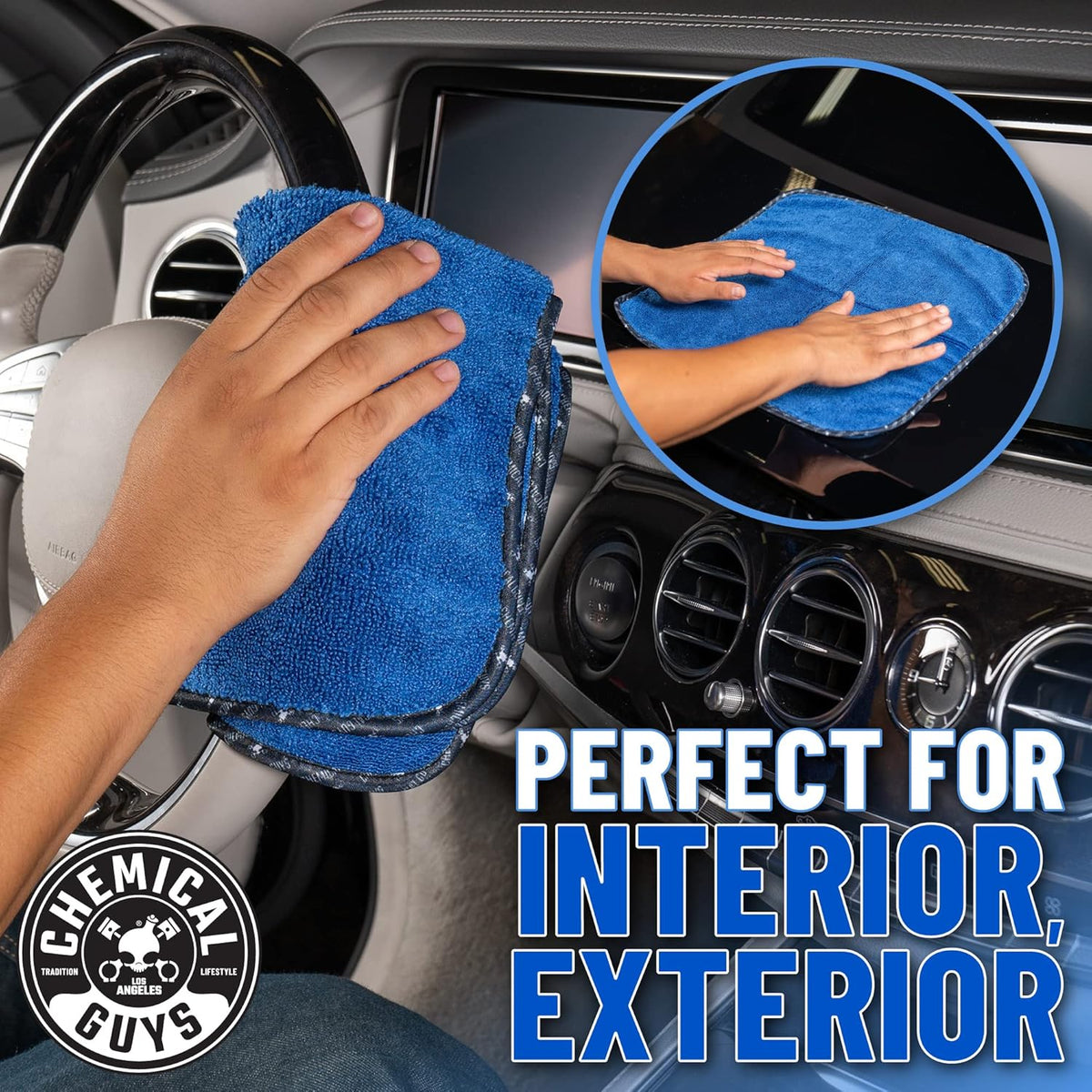 Chemical Guys, Professional Microfiber Towels, 16 x 16 in, Blue, 3 Pack