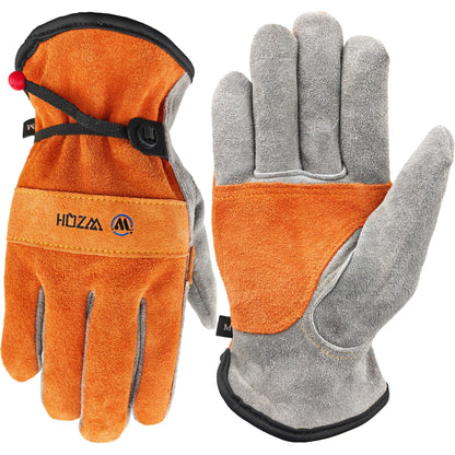 WZQH Leather Work Gloves for Men or Women.Gardening,Welding,Coffee-grey L